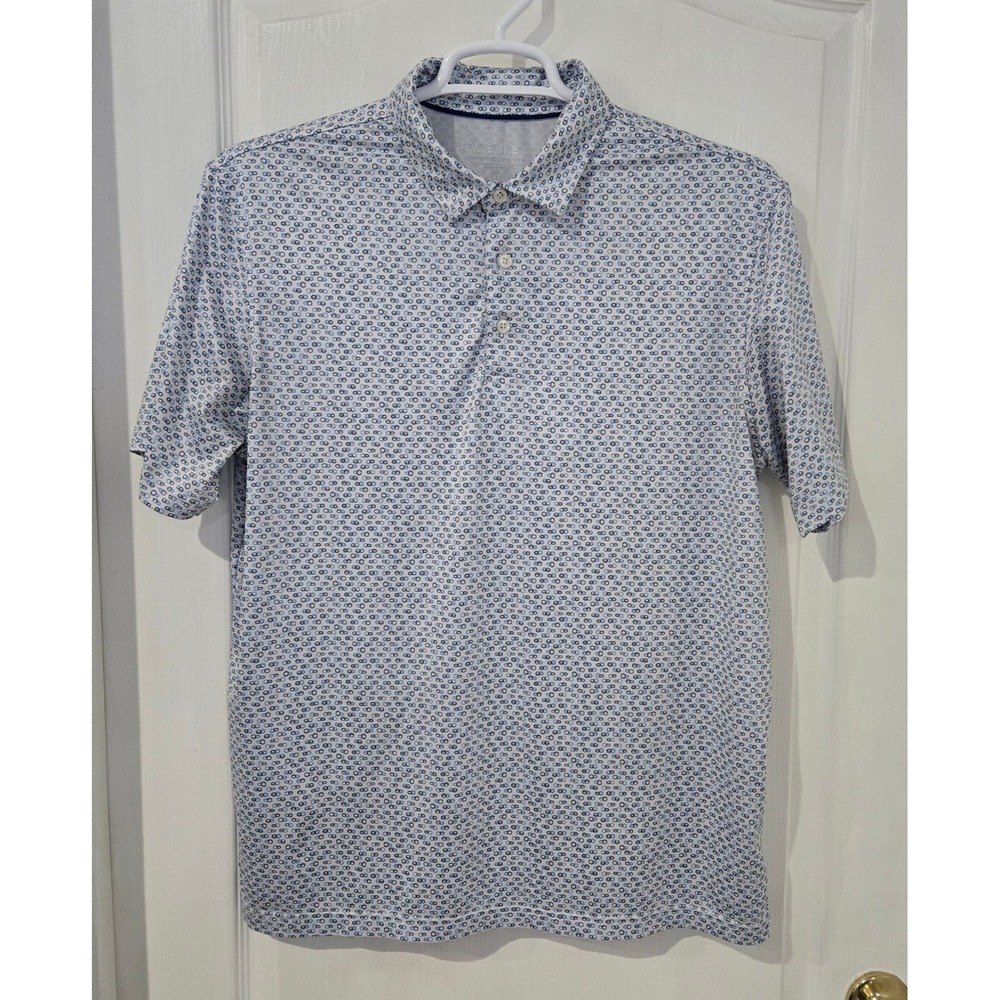 Maelreg Performance Polo Mens Large Blue White Geometric Golf Shirt Excellent